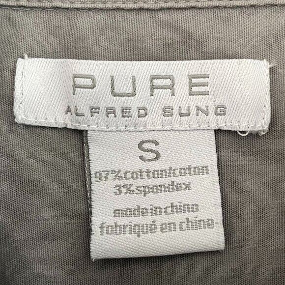 Pure Alfred Sung Sleeveless Button Down Pleat Detailed Cotton Blouse Grey Sz S - Picture 8 of 10